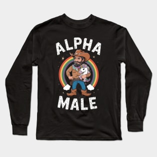 Alpha Male Funny Unicorn Rainbow Gift Fathers Day Gay Man LGBT Pride Cowboy Long Sleeve T-Shirt